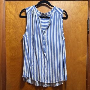Blue and White Striped Button-Down Blouse
